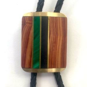 Vintage Wood And Gemstone Bolo Tie